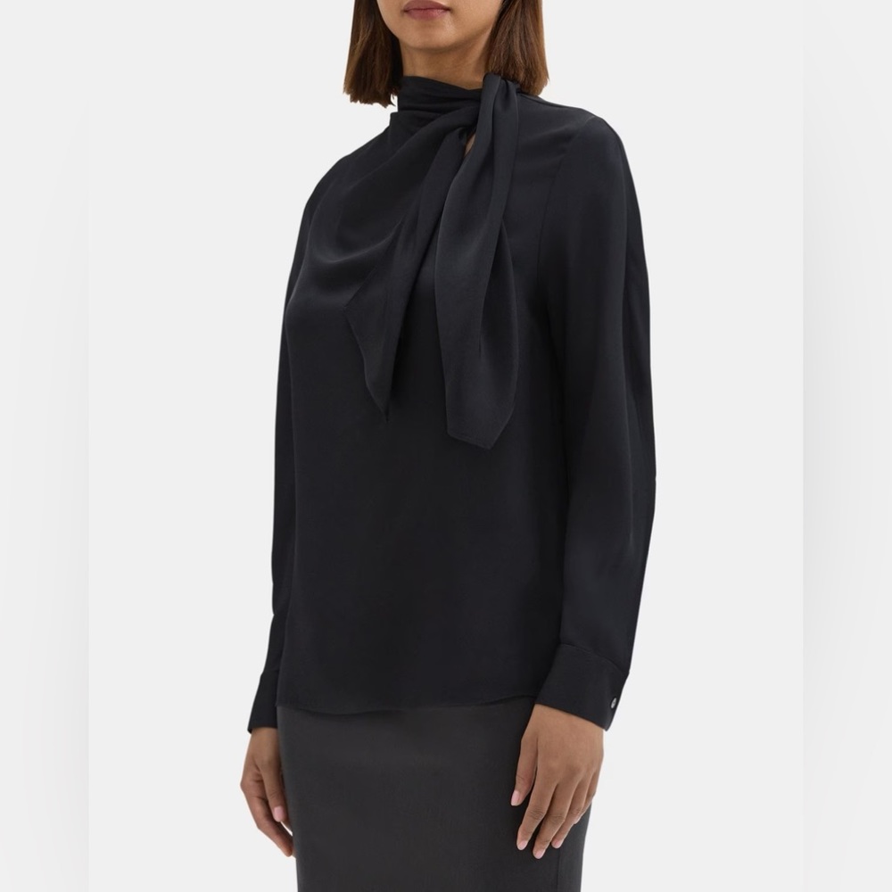 Theory Twisted Scarf Blouse in Silk Georgette, size S, NWT